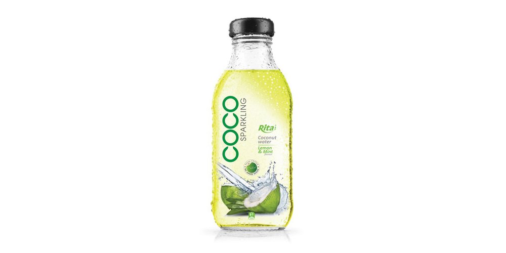 Supplier Sparkling Coconut Water With  Lemon And Mint Flavor 350ml Glass Bottle